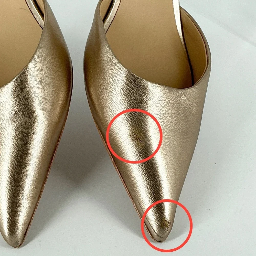 Badgley Mischka Size 8 Champagne Gold Leather Rhinestone Bow Kitten Heel NEW$255